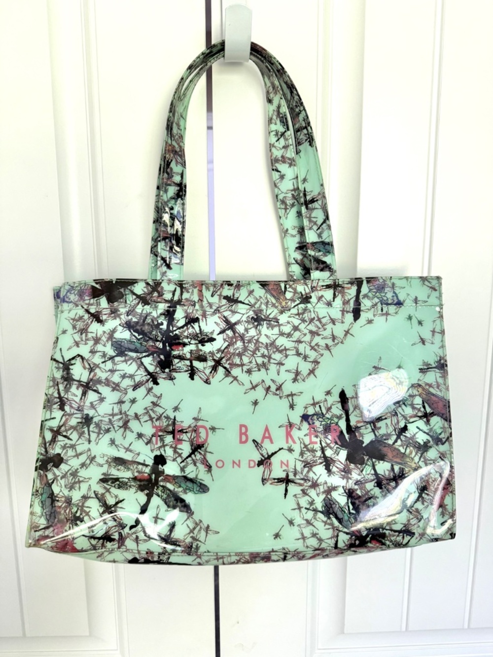 Ted Baker Light Teal Dragonfly Tote Bag Lightweight Plastic Finish *Flawed*